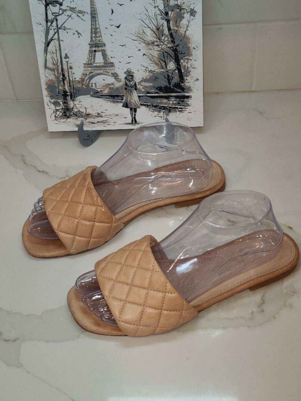 Russel & Bromley quilted flat slide sandals nude leather Fair EU 38